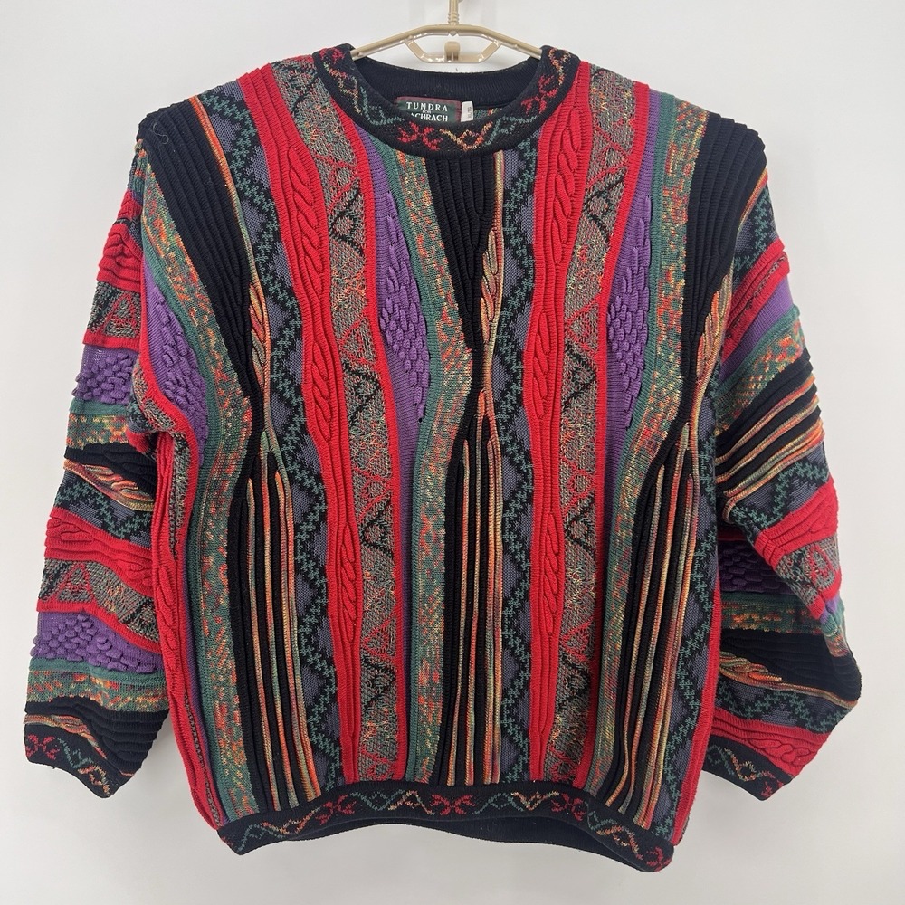 Vintage Tundra for Bachrach Men's 3D Knit Pullover Sweater‎ XL Mercerized Cotton